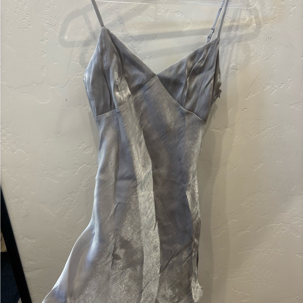 H&M Silver Satin Chemise with Lace Trim